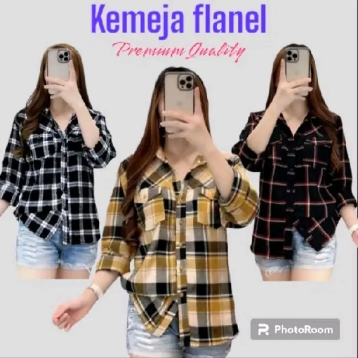 Kemeja flanel wanita terlaris atasan wanita kekinian kemeja flanel lengan panjang Casual