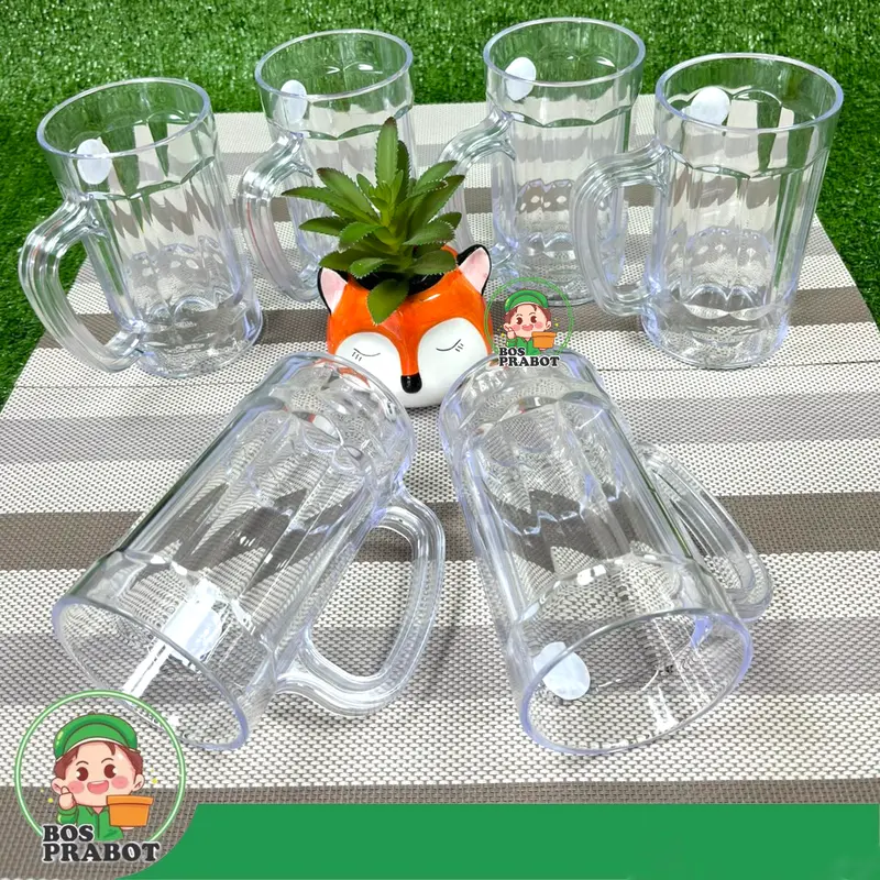 6PCS GELAS BEER 450ML / GELAS BENING GAGANG / GELAS ES TEH / GELAS AKRILIK TRANSPARANT Minuman Kopi Kitchenware 2