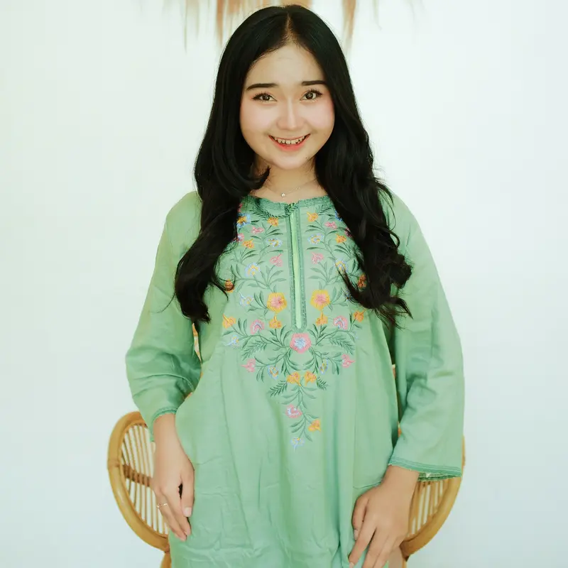 Daster Bordir Oneset Setelan Lengan Panjang Jumbo Busui Friendly Katun Rayon Premium Wanita Lembut Nyaman Piyama Santai Tidur Baju Celana baju  tidur 5