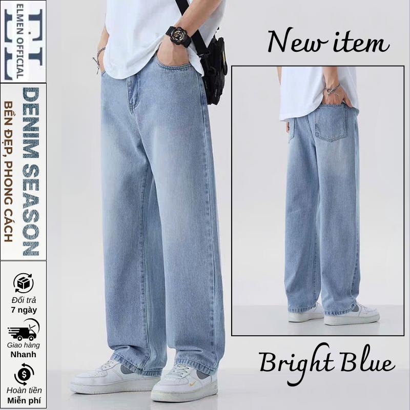 Quần Jean Ống Rộng 2025 Form Suông Màu Bright Blue, Đen Chỉ Vàng Thời Trang Hiện Đại & Thoải Mái Màu Mới Denim Season - Quần Jeans Nam 2025
