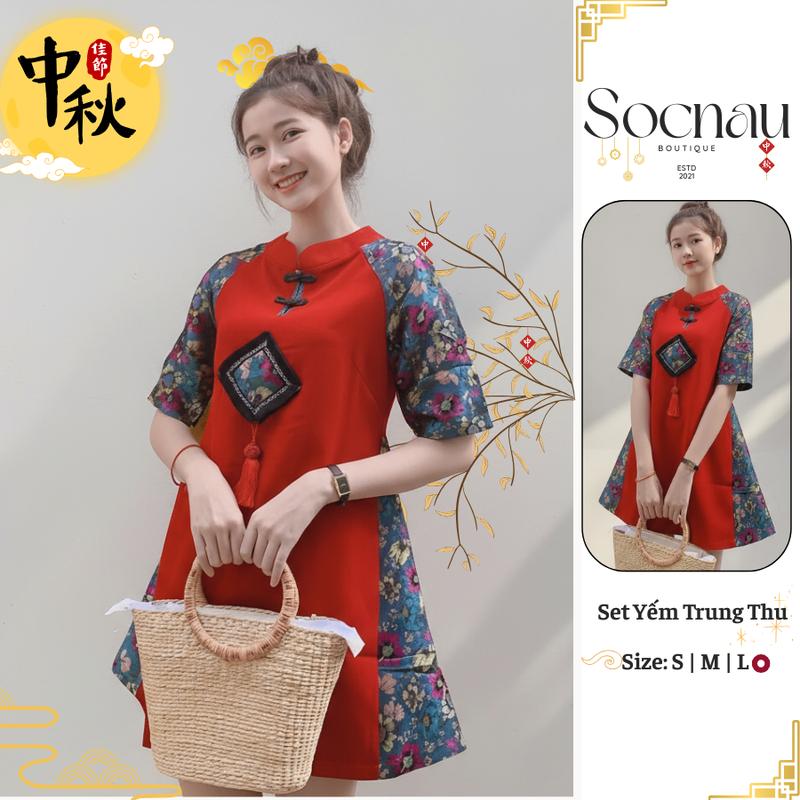  Váy Xinh nhẹ Nhàng Dáng Xoè Phong Cách Áo Dài Cách Tân Phối Cổ Sườn Xám Có hoa Siêu Xinh - NV05 Nữ Dress Đầm Women Tết 2026 