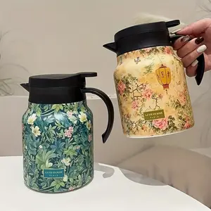 [Durable Build] Kettle Teh & Kopi Stainless Steel Motif Bunga - Tahan Bocor, Bebas BPA, Cuci Tangan Saja, Desain Bulat Elegan, Ideal untuk Rumah & Kantor