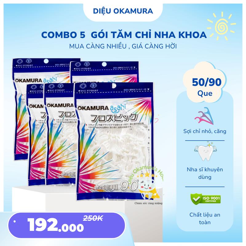 Combo 5 gói tăm chỉ nha khoa Okamura 90 que chất lượng Nhật Bản