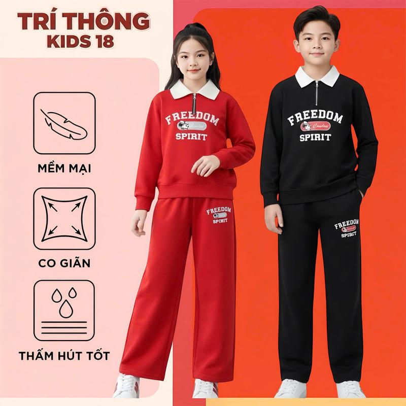 BỘ QUẦN ÁO THU ĐÔNG BÉ TRAI, BÉ GÁI 15-46KG "FREEDOM" Chất NỈ DA CÁ, Bộ dài tay, Set Đồ bé gái, Đồ bộ thể thao, quần áo bé gái B605