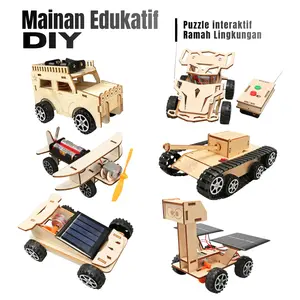 Mainan Edukasi DIY Kerajinan kayu Robot Mobil Pajangan Balap Eksperimen Sains Puzzle edukatif remot