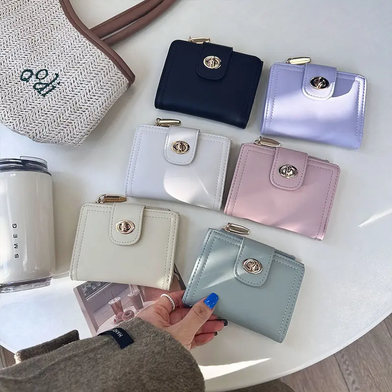 Women's Short Buckle Wallet Simple Vintage Foldable PU Leather Wallets
