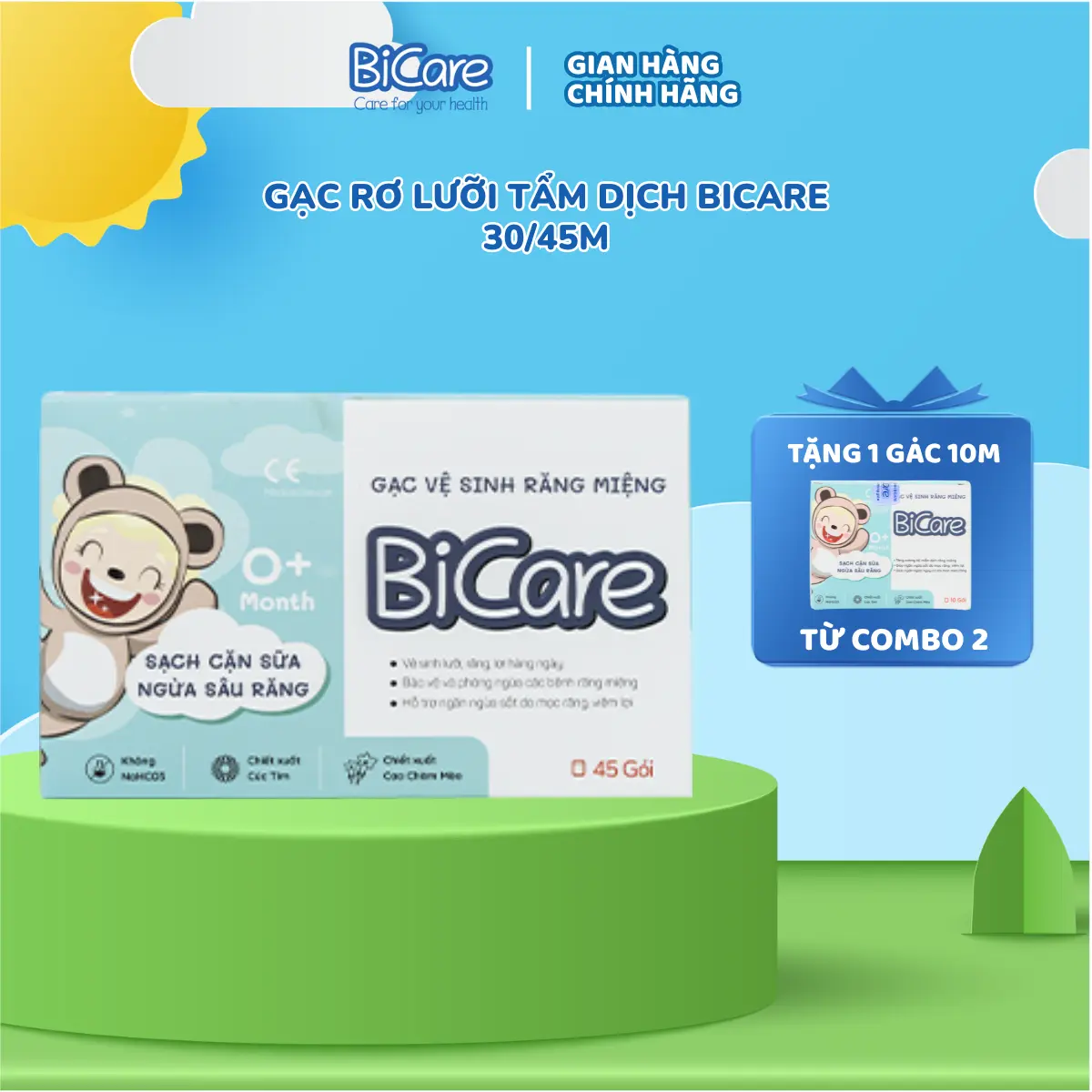 [MARSO x BICARE] Gạc rơ lưỡi thuần chay Bicare, không chứa Baking Soda  - Gói Tẩm Ẩm Vệ Sinh Răng Miệng Cho Bé Từ Sơ Sinh, Hộp 30/45 gói