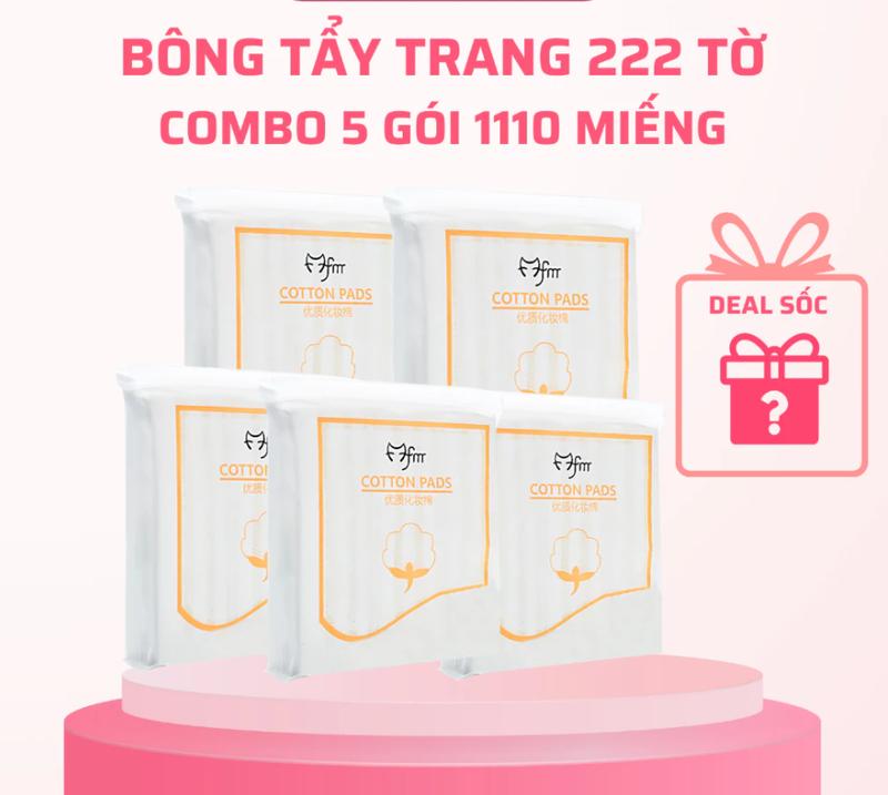 Combo 5 Gói Bông Tẩy Trang FM Cotton Pads 222 Miếng Mềm Mịn 3 Lớp Hàng Cao Cấp