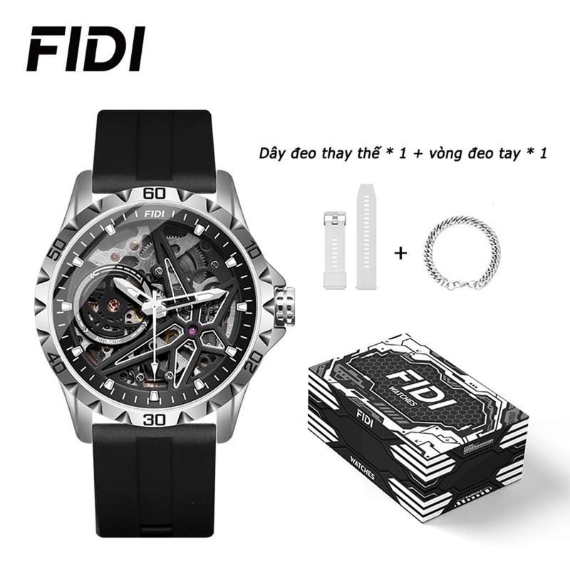 FIDI Watch đồng hồ đeo tay nam cơ khí chức năng chống thấm nước mặt số cơ với thiết kế rỗng  thời trang mới đồng hồ cơ nam+ hộp đựng