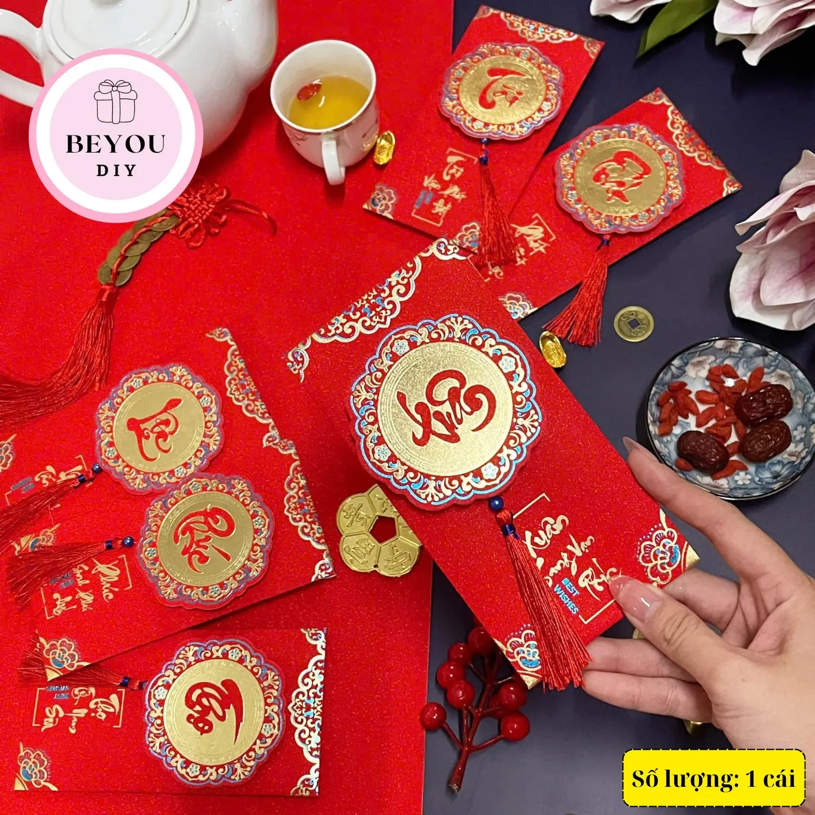 Bao Lì Xì Tết In Nổi 4D Kèm Dây Tua Rua, Lì Xì Lễ Tết - Cưới Hỏi Kèm Câu Chúc - 1