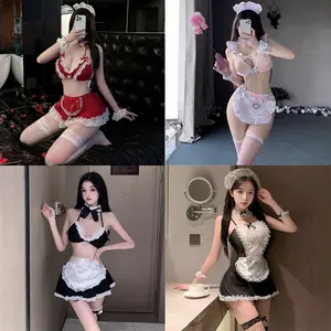 Renda dan ruffles Pakaian pembantu Jas,Seksi lingerie dress transparan,cosplay