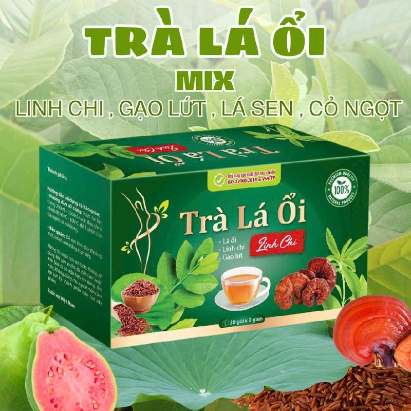 Trà Lá Ổi Mix Linh Chi , Gạo Lứt , Lá Sen , Cỏ Ngọt & Trà Thiên Nhiên Túi Lọc ( 1 Hộp 30 Túi )