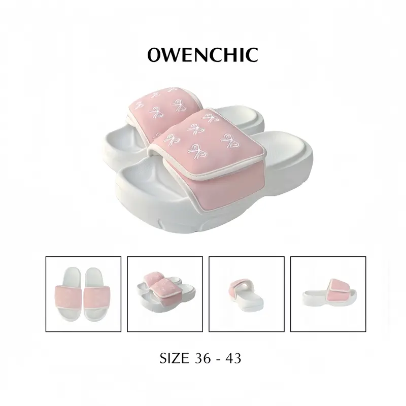 Dép Owenchic Nơ Thêu Quai Dán (OWC9) Quai Dán Êm Chân Dễ Thương Fullbox / Hỗ trợ đổi size / Bảo Hành 1