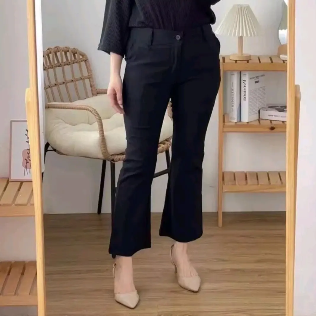 Celana panjang cutbray Wanita twill Combed  Melar sletting Panjang basic pants Casual Diamond extra small taro Minimalist elastic waist bell bottoms amara denim Kancing Oversize Linen Kulot Formal