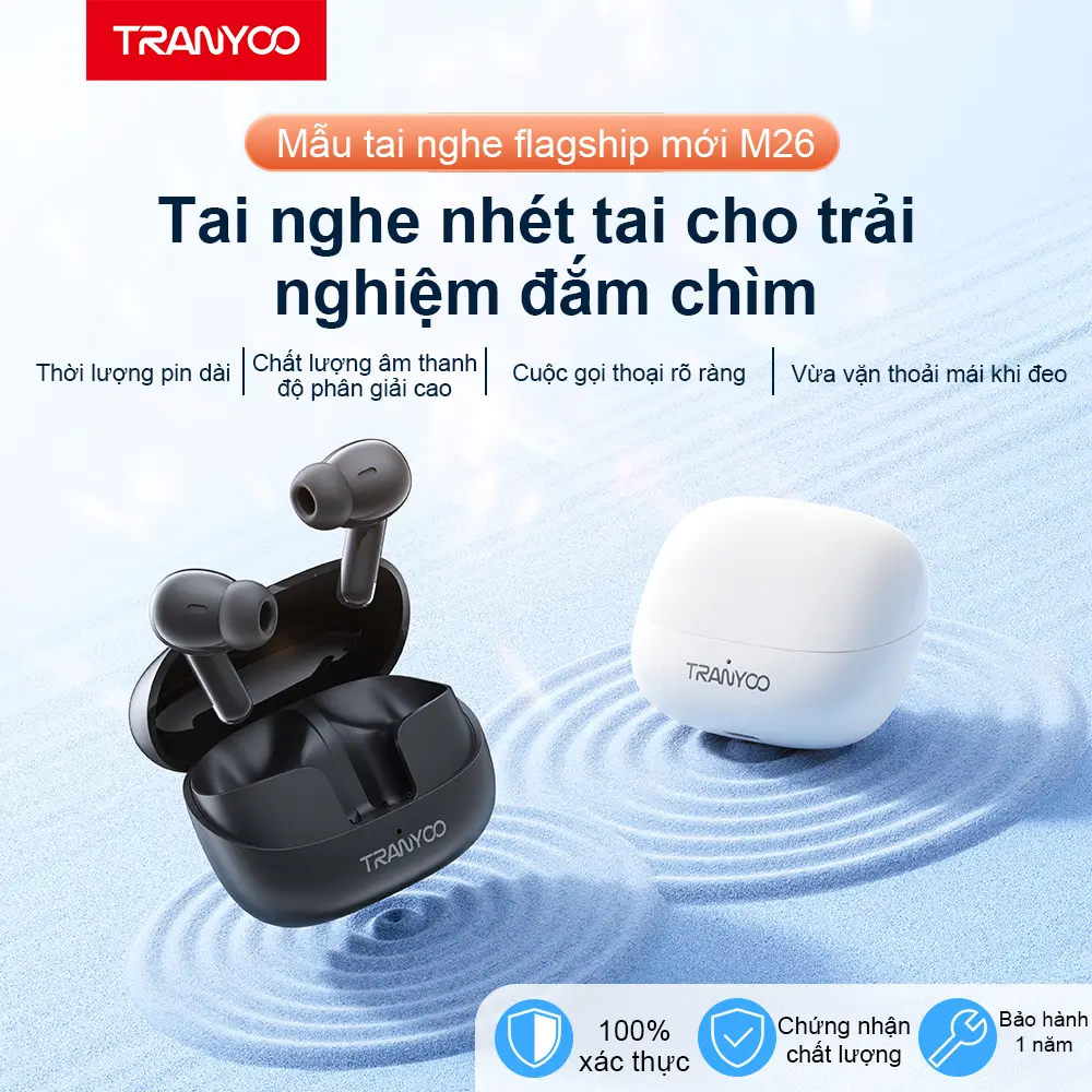 TRANYOO Tai Nghe Bluetooth TRANYOO T-M26 Bluetooth 5.3 Khử Tiếng Ồn Thông Minh Chức Năng Nghe Gọi Chơi Game Thời Lượng Pin Lên Đến 6 Giờ - Bảo Hành Chính Hãng Nhét Tai Nghe Nhạc Earphone di động trong tai bass sound | BigBuy360 - bigbuy360.vn TRANYOO Tai Nghe Bluetooth TRANYOO T-M26 Bluetooth 5.3 Khử Tiếng Ồn Thông Minh Chức Năng Nghe Gọi Chơi Game Thời Lượng Pin Lên Đến 6 Giờ - Bảo Hành Chính Hãng Nhét Tai Nghe Nhạc Earphone di động trong tai bass sound | BigBuy360 - bigbuy360.vn