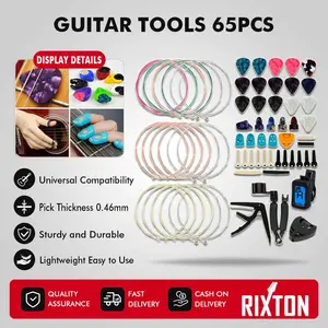 Rixton Alat Gitar Mengubah Kit 65 Pcs Strings Pick Capo Winder & Cutter Tuner Aksesoris String Kit