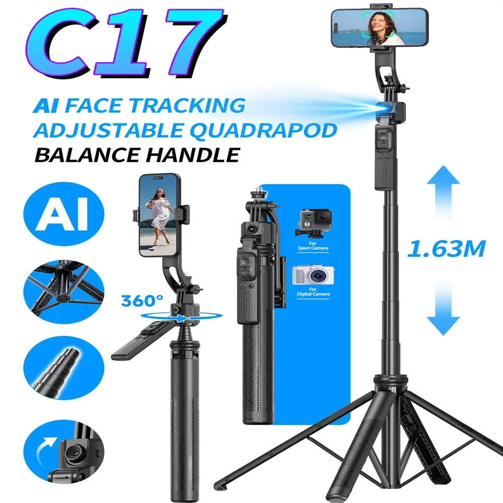 360°Selfie Stick With Bluetooth Remote Intelligent AI Follow-Up Anti Shake Pan Tilt Tripod Fully Automatic Photography Artifact