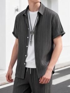 メンズ高級ラウンジウェアセット 半袖シャツ＆ドローストリングパンツ 通気性抜群のオーバーサイズ部屋着 男ウケ抜群のおしゃれルームウェア