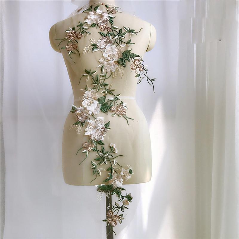 1 Set Flower Embroidery Patch For Wedding Dress Clothing Sew On Floral Patches Diy 2