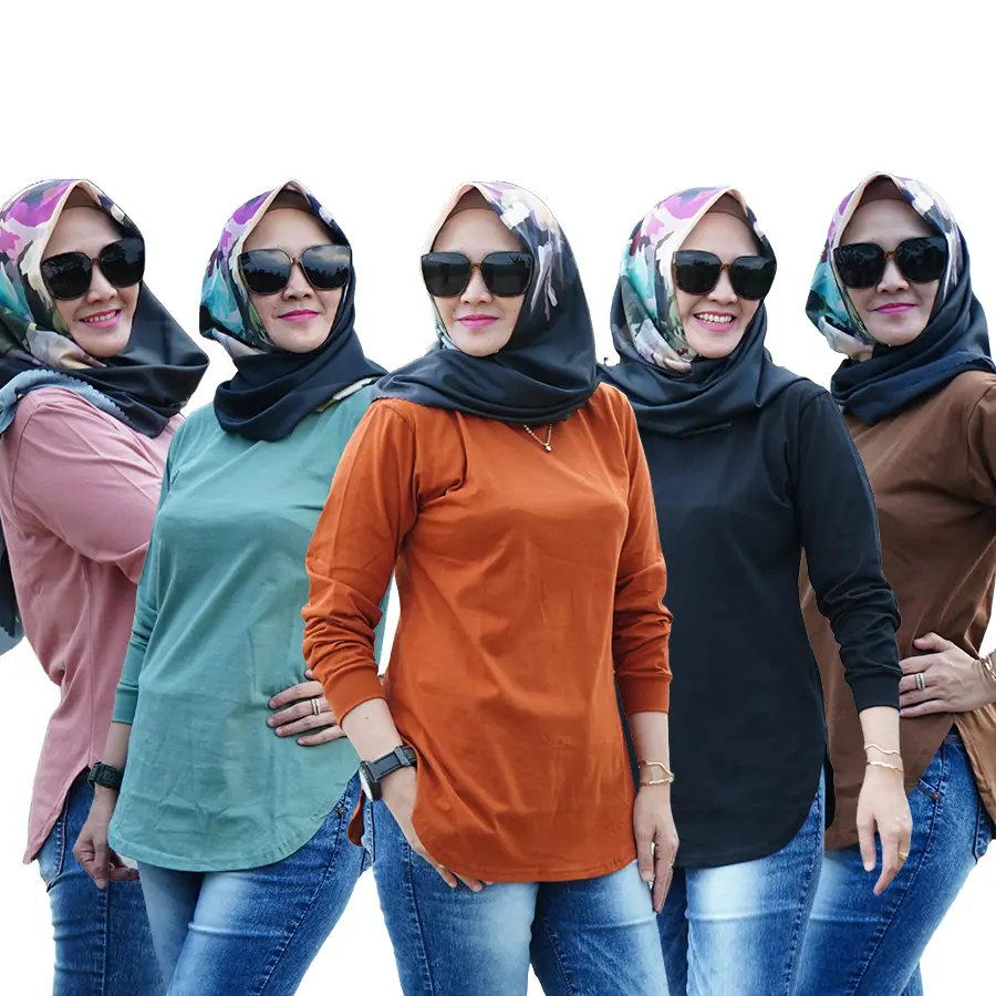 Kaos Polos Oval Perempuan Berhijab - Model Santai Hitam - Combed Katun Nyaman