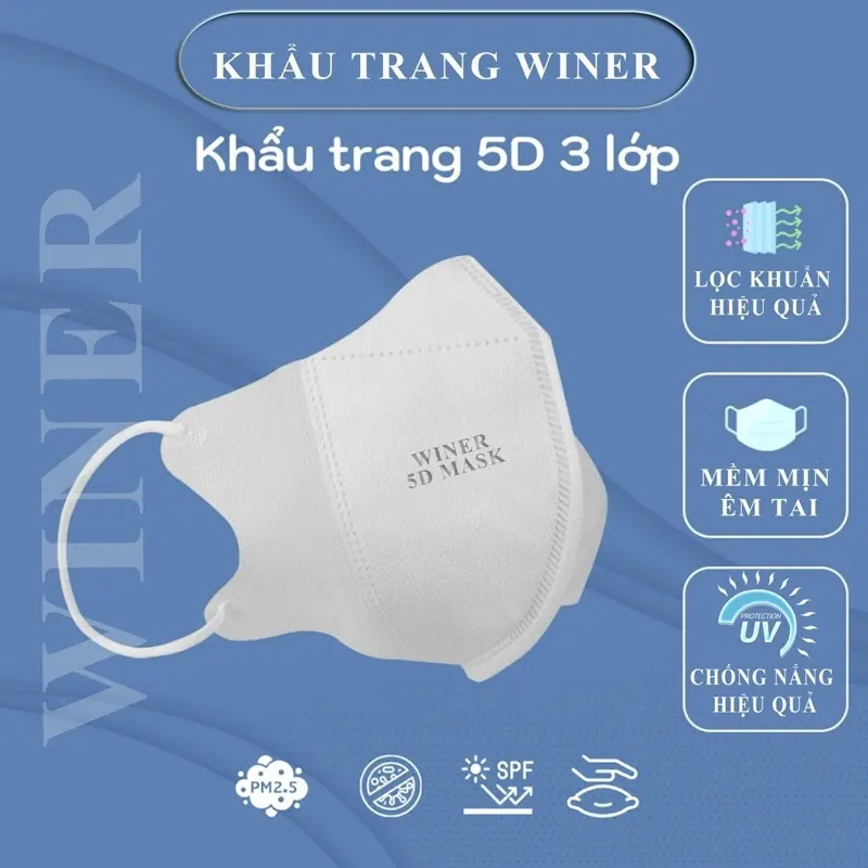 Combo 200 cái Khẩu trang 5D Winer người lớn Túi Dán 3 lớp vải vân 4s siêu mềm mịn. Quai đeo co giãn, êm tai. Đa dạng màu sắc. Mix màu thoải mái.