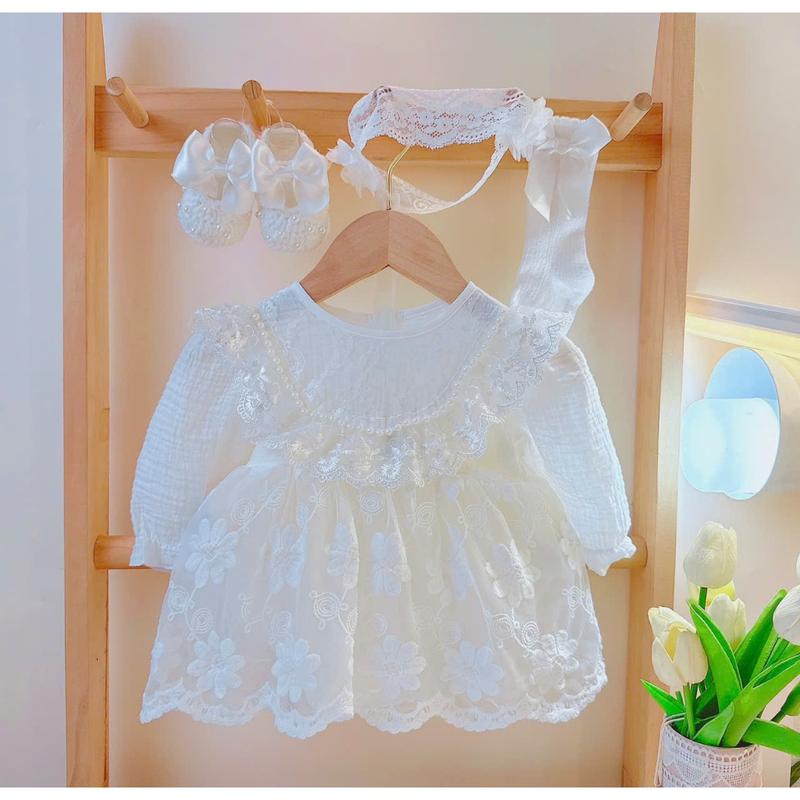  M18A- Body XÔ Trắng Phối  chân ren --- DÀI TAY --- cho bé gái 4-11kg Made by Hằng 