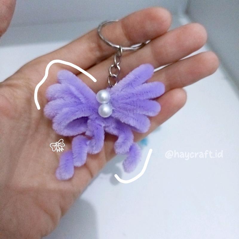 Keychain Gantungan Kunci Kawat Bulu Mercy Pipe Cleaner Ganci Pita Lucu Hiasan 1