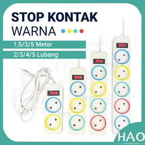 [HAO] Stop Kontak Gepeng ColorFull ON/OFF / Stop Kontak + Kabel 2/3/4/5 Lubang SNI / Merek Cahaya SC-852/3/4/5 S85