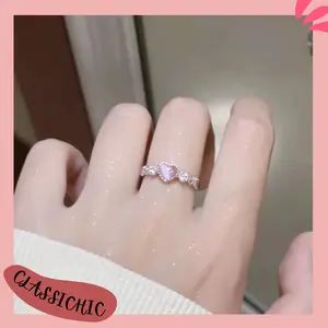 ❀Cc❀ K81 Cincin Hana Love Hati Pink Cupid/Cincin Wanita Silver Kawai Style