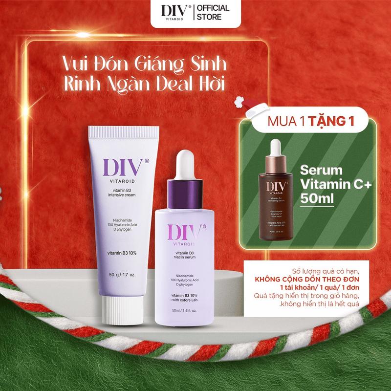 Bộ Đôi Serum 50ml & Kem Dưỡng 50g Vitamin B3 DIV Hỗ Trợ Dưỡng Sáng Căng Mướt Cho Da Với 10% Niacinamide m