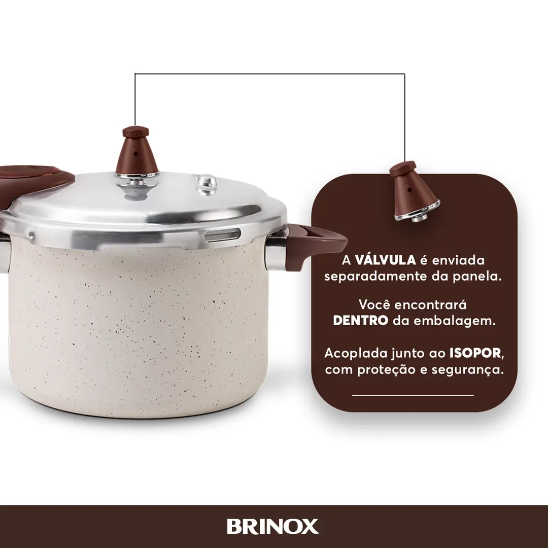 Panela de Pressão Indução Brinox Antiaderente Ceramic Life Pressure 6,8 Litros 24cm Vanilla