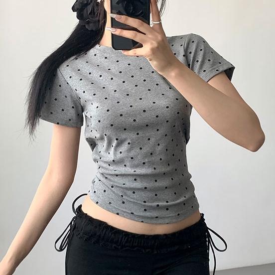 Product Introduction of [Premium] Kaus Lengan Pendek Polkadot Wanita Seksi Gaya Eropa dan Amerika/Atasan Wanita Kekinian 10