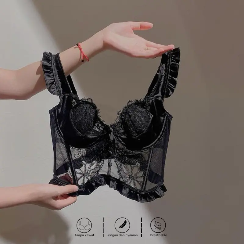 Bustier Top Sexy Lingerie Lace Milky Bustier Set Sexy Corset Bra Wanita 2