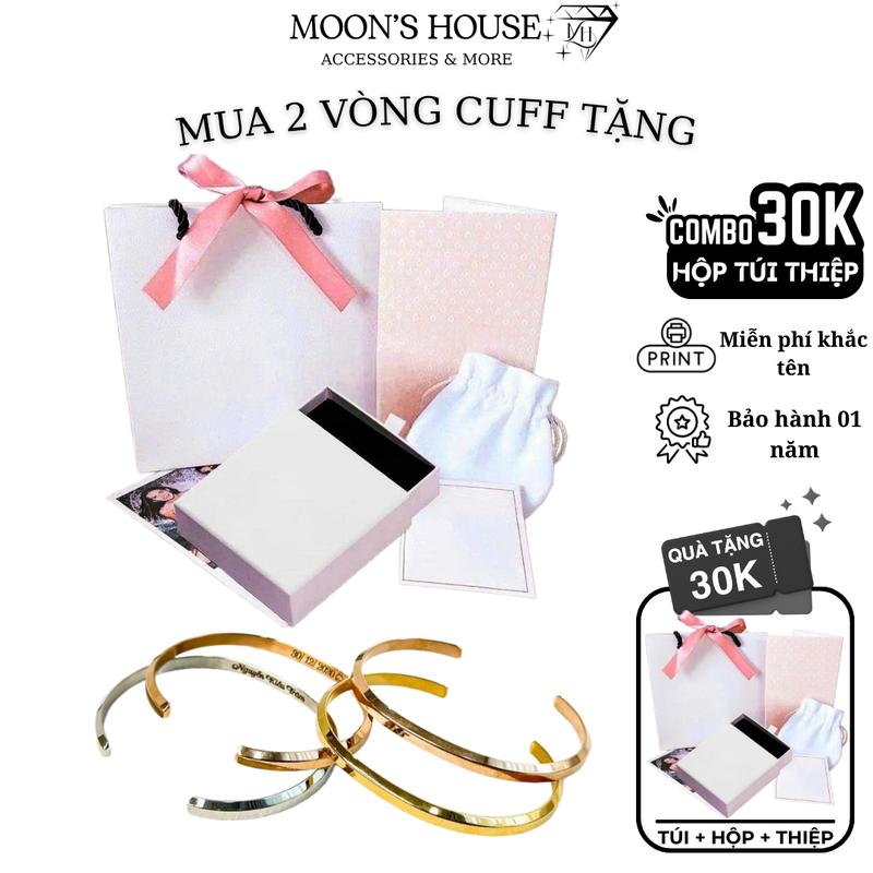   MUA 2 VÒNG  TAY TẶNG COMBO TÚI + HỘP + THIỆP  Vòng tay cuff nam nữ miễn phí khắc tên theo yêu cầu 