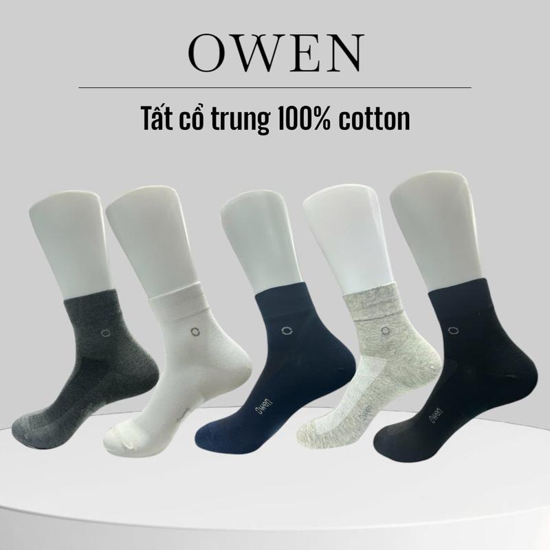 COMBO SIÊU RẺ - Set 5 đôi 10 đôi tất trung trơn nam Owen 100% cotton khử mùi