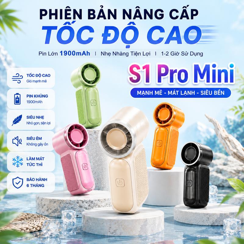 Quạt Cầm Tay Mini Phiên Bản Mới Pin Trâu 1900mah, 200 Cấp Gió, Làm Mát Tức Thì…