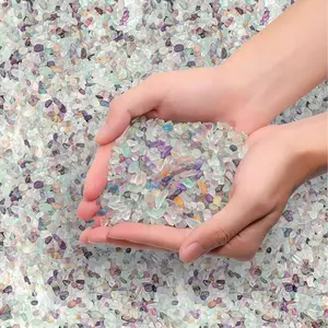 Crystal Chips Stone Crushed Quartz Glass  - Fluorite Tumbled Gravel Small Decorative Pebbles Bulk,Vases Filler, Succulent Plants - 100g 50-70mm