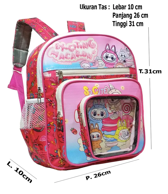 Tas Ransel Anak Perempuan PAUD-TK Karakter LABUBU MACARON TERBARU!! // M1044 Tas Sekolah Anak FREE Tempat Makan+Botol Minum 300ml// Fashion Kids // BISA COD!! 7