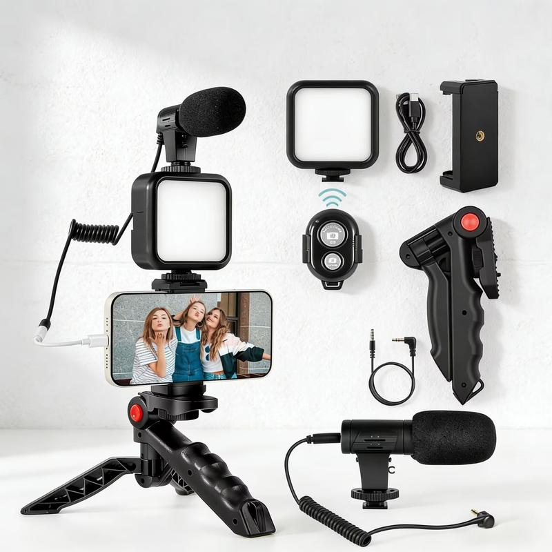 Kit de Grabación para Vlogging con Micrófono de Solapa y Luz LED Ajustable, Mini Trípode Antivibración, Herramienta Esencial para TikTok y YouTube