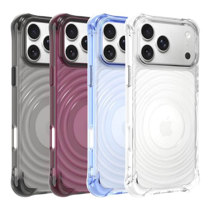 Ốp lưng iPhone 17 trong suốt họa tiết sóng gợn, 4 góc túi khí chống sốc, dùng cho 18/16, ốp cao cấp tinh xảo cho 15/14/13