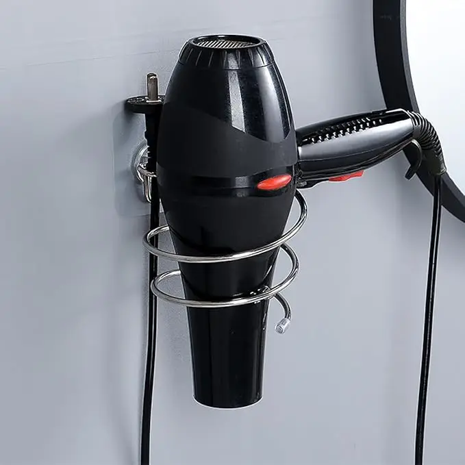 Giá Đỡ Máy Sấy Tóc, Cho Phòng Tắm, Giá Để Đồ Gia Dụng, Treo Tường, Không Cần Đinh, Làm Bằng Thép Không Gỉ, Giá Đỡ Xoắn Ốc 6