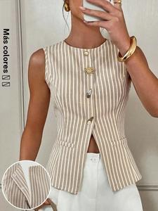 Chaleco casual de rayas para mujer, ropa de abrigo elegante para damas, perfecto para uso diario y capas, accesorio de moda trendy