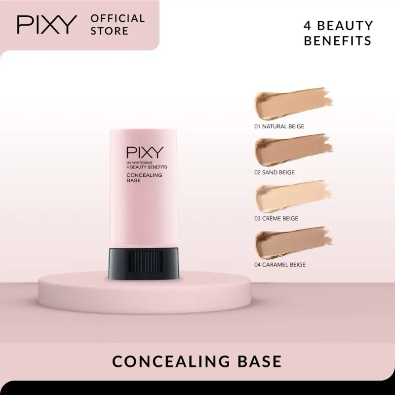 PIXY Uv Whitening Concealing Base 4 Beauty Benefits 01 Natural Beige, 02 Sand Beige, 03 Creme Beige, 4 Caramel Beige