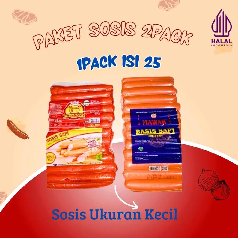 Paket 2pack Sosis Sapi [1pack isi 25] -sosis uk kecil- Daging Sapi - Mawar Lebih Banyak Aci - Food 0