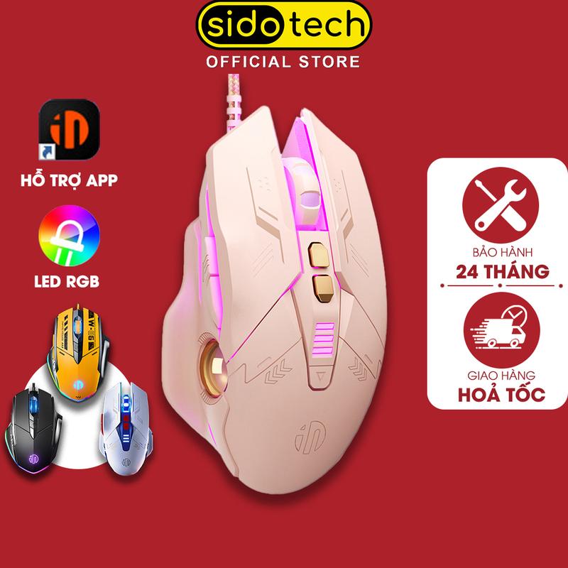 Chuột máy tính màu hồng cute SIDOTECH INPHIC W8 Trà Sữa 7 nút bấm 4 mức điều chỉnh DPI 8800 đèn led RGB sống động đáng yêu dành cho Laptop PC để làm việc học tập chơi game