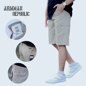 ARMMAN REPUBLIC Celana Chinos Pendek Pria Hitam Abu Cream Muda Mocca   Kanvas Tebal Nyaman Lembut Saku Paspol Slim Fit Original Non Stretch Kancing Sablon Shorts Distro Katun Melar Standar Casual