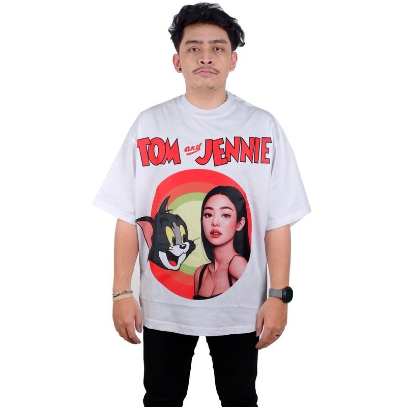 T-Shirt Tom & Jennie Parody - Oversized Model Black Solid Sablon Kaos Hitam Distro Atasan Baju 3