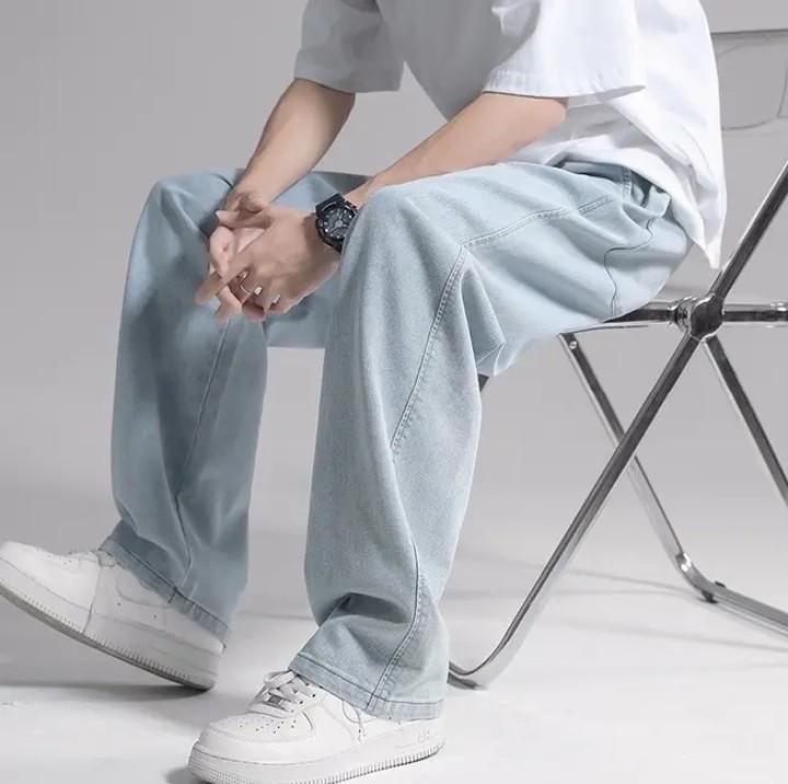 Product Introduction of LMIN099-Celana Panjang Pria Jeans Loose Pants Korean Style Gombrang Warna Biru Bahan Tebal Basic Nyaman Denim Santai Hitam Distro Keren Boyfriend Variasi Oversize Formal Simple Ankle Kancing Stretch kulot pinggang karet Straight Casual Cowok Fit 3