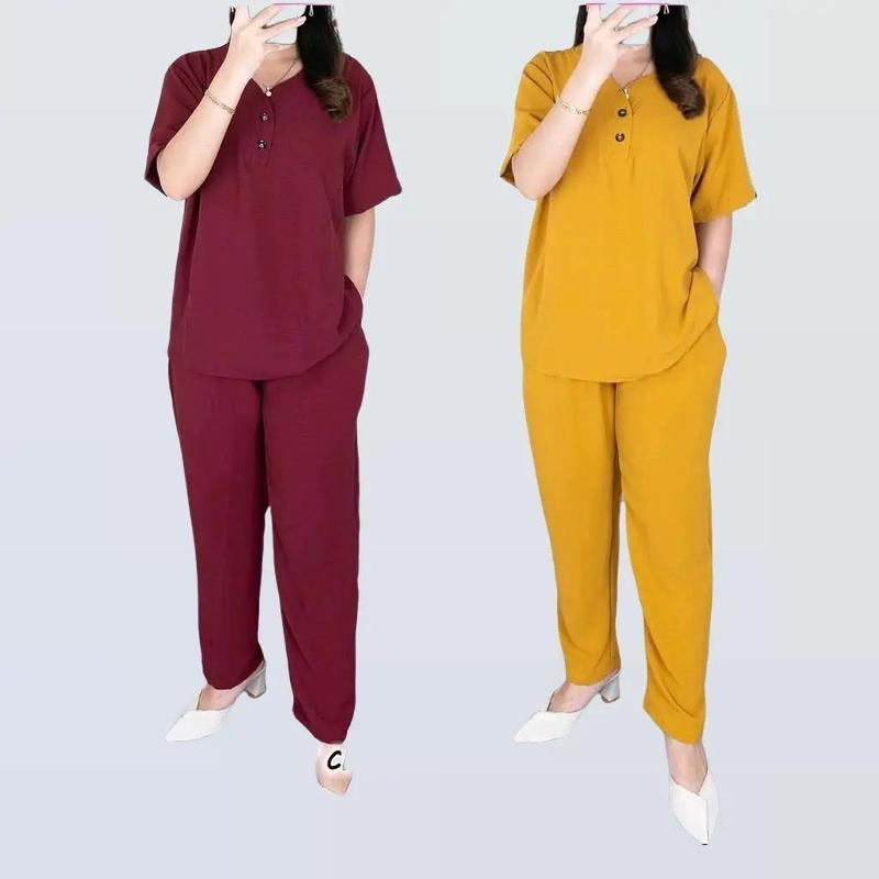 Setelan Wanita Celana Dewasa WG NEW ONE Set Crinkle Lengan Pendek Baju Panjang Airflow 1