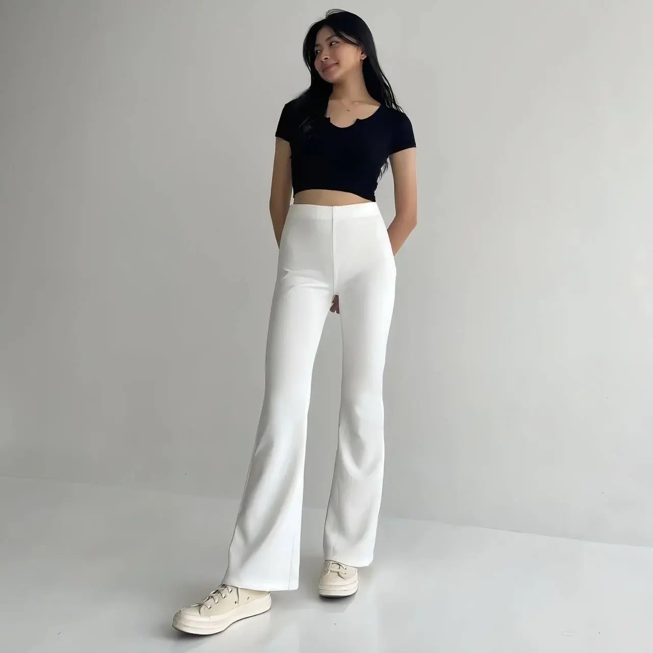 Celana Kulot Wanita Flare Pants Highwaist Scuba - Celana Cutbray Scuba Wanita L Wine Bawahan Basic Panjang Melar Tebal Casual Cewek